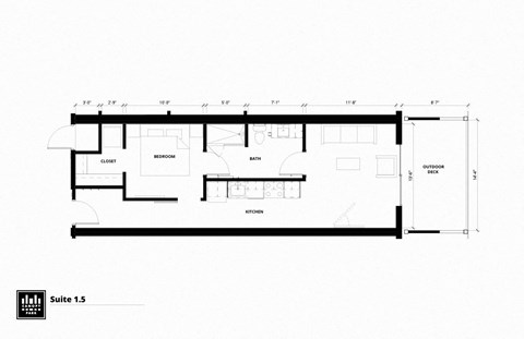 Floor plan for 1 bed, 1 bath, 688 sqft